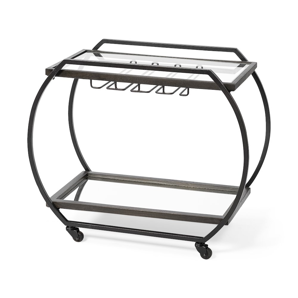 Chriselle Black Metal And Glass Two Tier Bar Cart. Picture 1