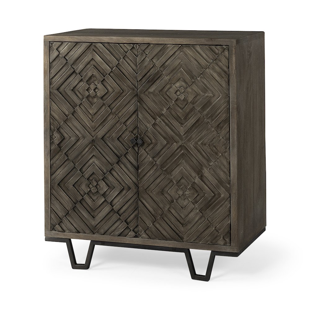 Argyle I 36L x 16W Dark Brown And Metal 2 Door Accent Cabinet. Picture 1