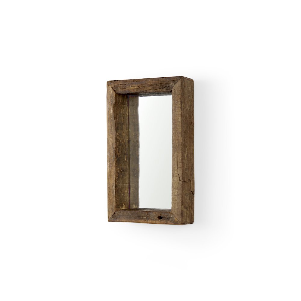 Gervaise 12L x 2W x7H Small Brown Wood Frame Rectangular Wall Mirror. Picture 1