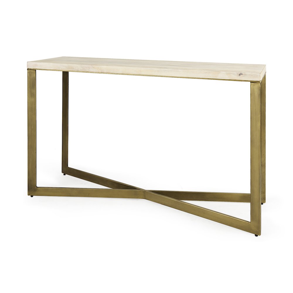 Faye 50L x 15W x 30H Barely Gray Finished Wood W/Gold Metal Base Console Table. Picture 1
