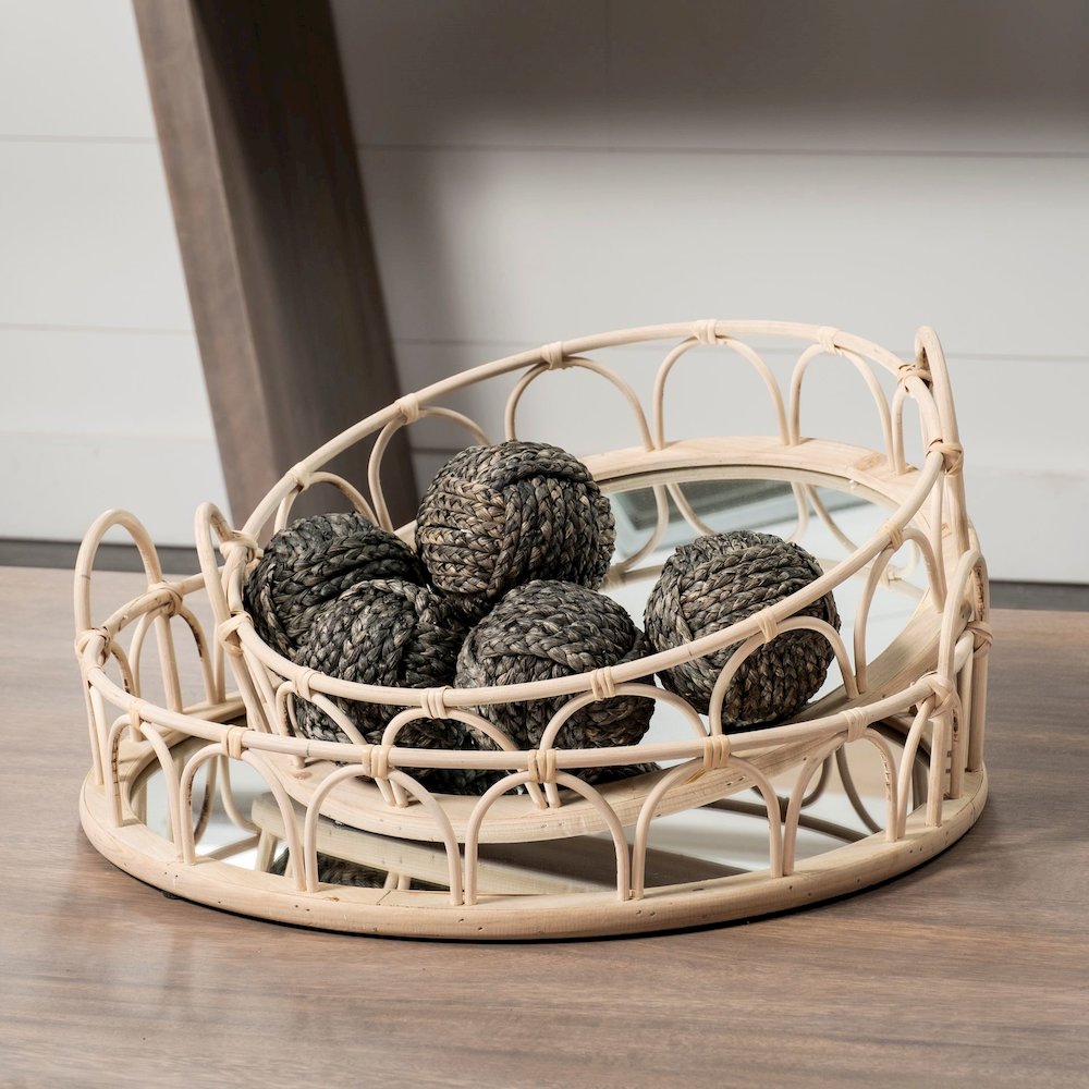 Leona (Set of 2) Natural Wicker Woven Mirrored Base Nesting Trays. Picture 6