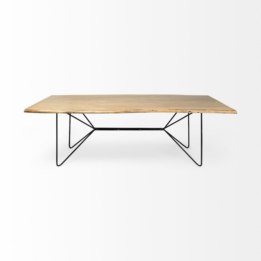 Rectangular Blonde Live Edge Sold Wood Top Black Metal Base Dining Table. Picture 3