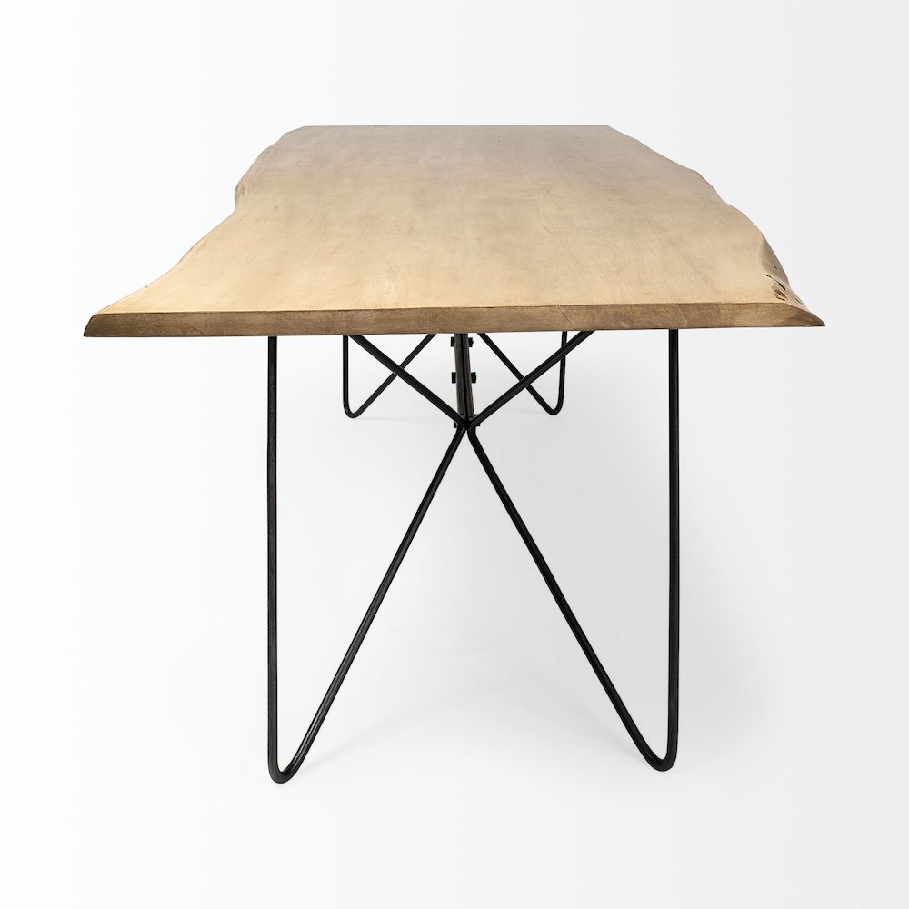 Rectangular Blonde Live Edge Sold Wood Top Black Metal Base Dining Table. Picture 4