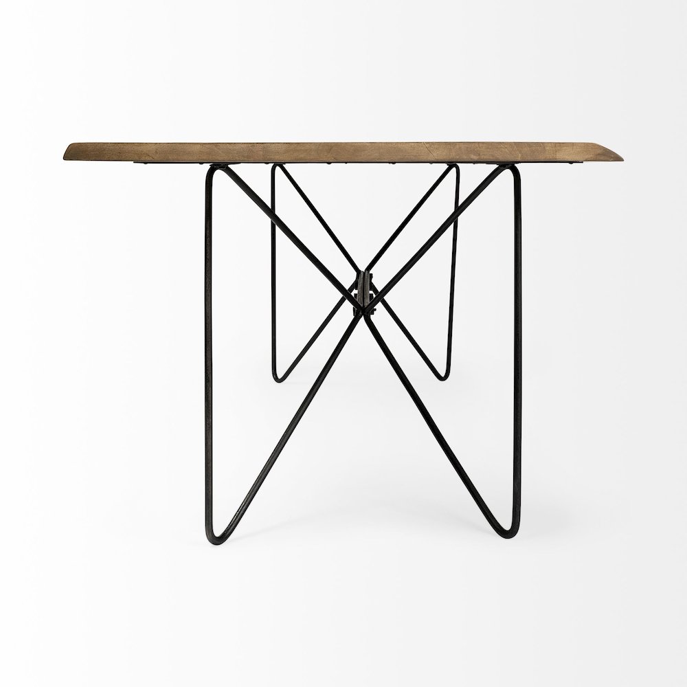 Rectangular Blonde Live Edge Sold Wood Top Black Metal Base Dining Table. Picture 5