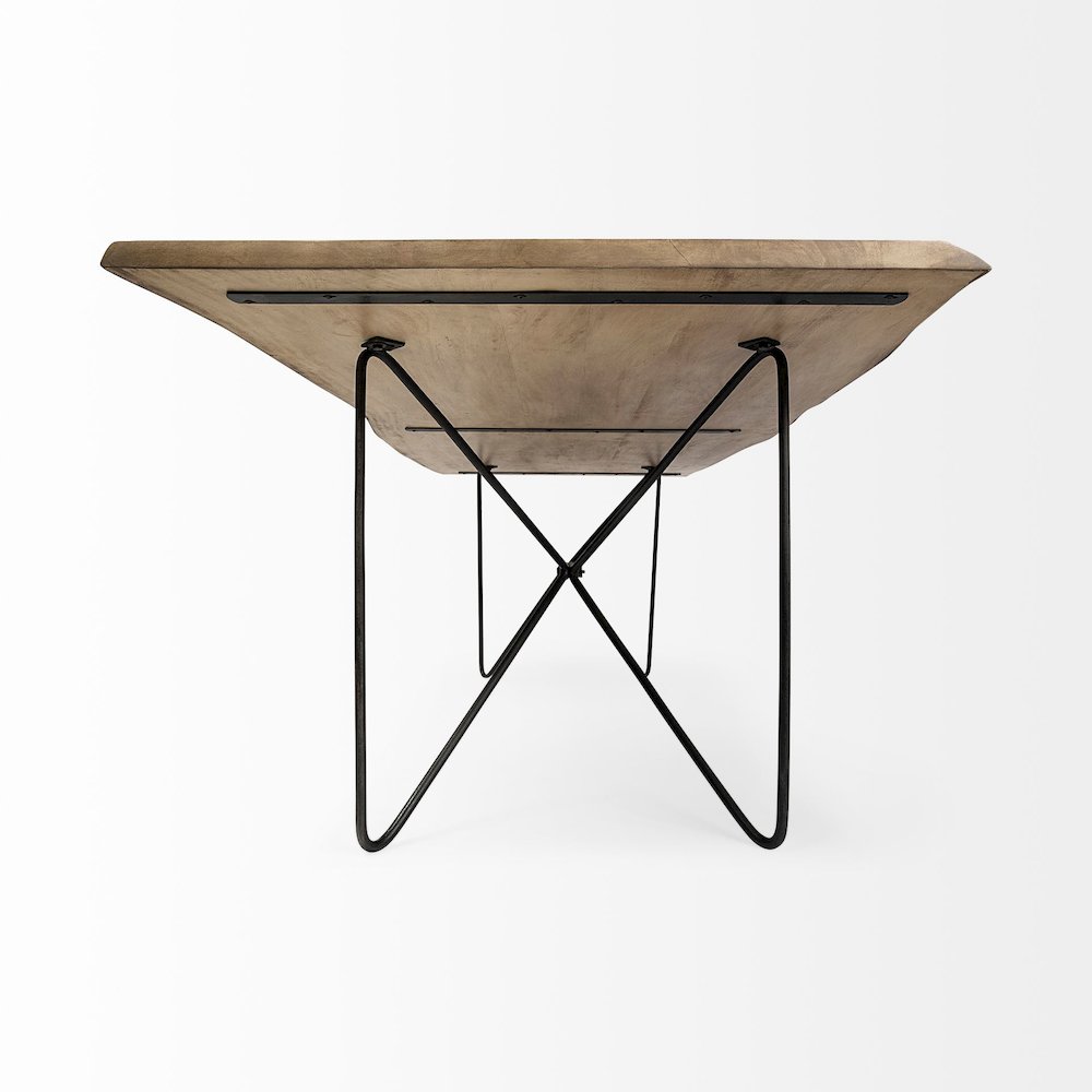 Rectangular Blonde Live Edge Sold Wood Top Black Metal Base Dining Table. Picture 6