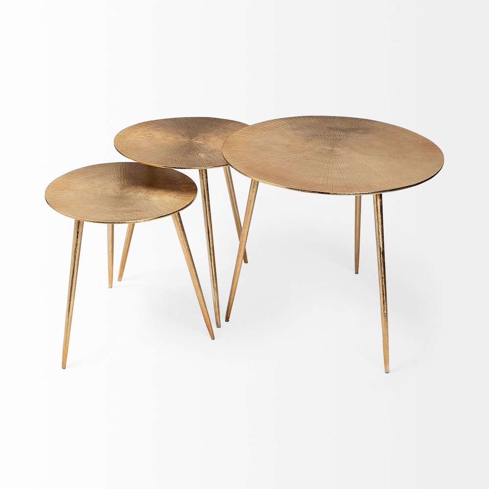 Reva III (Small) 16L x 16W Gold Round Top Cast Aluminum Accent Table. Picture 2
