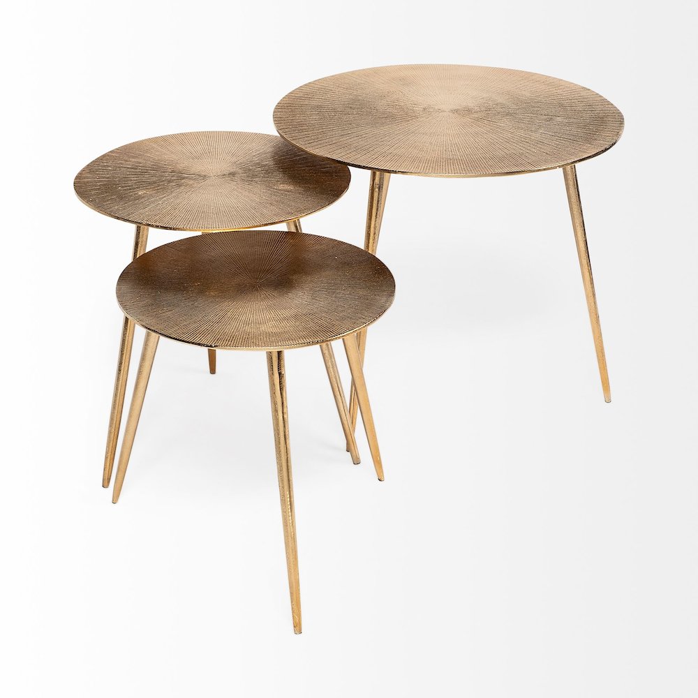Reva I (Large) 24L x 24W Gold Round Top Cast Aluminum Accent Table. Picture 3