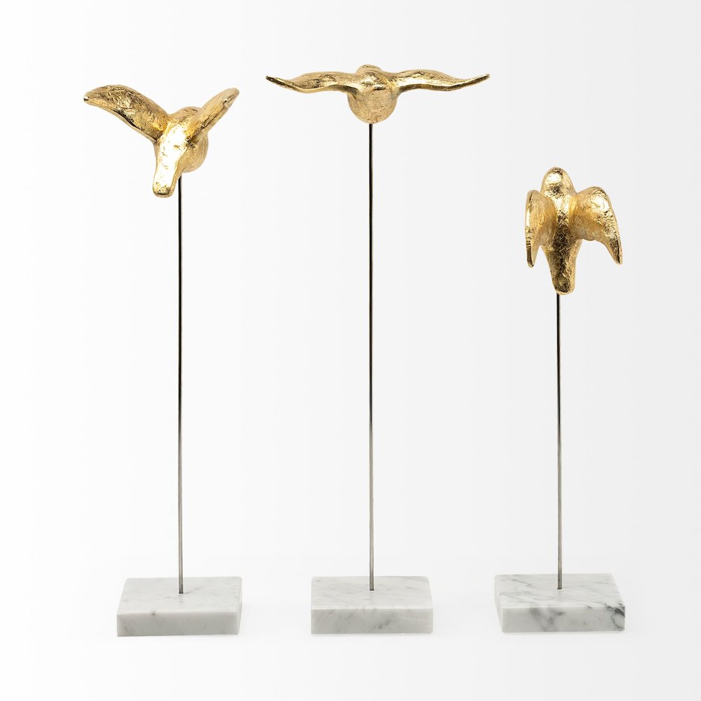 Aya Set of 3 11L x 4W Gold Metal Decorative Birds. Picture 4