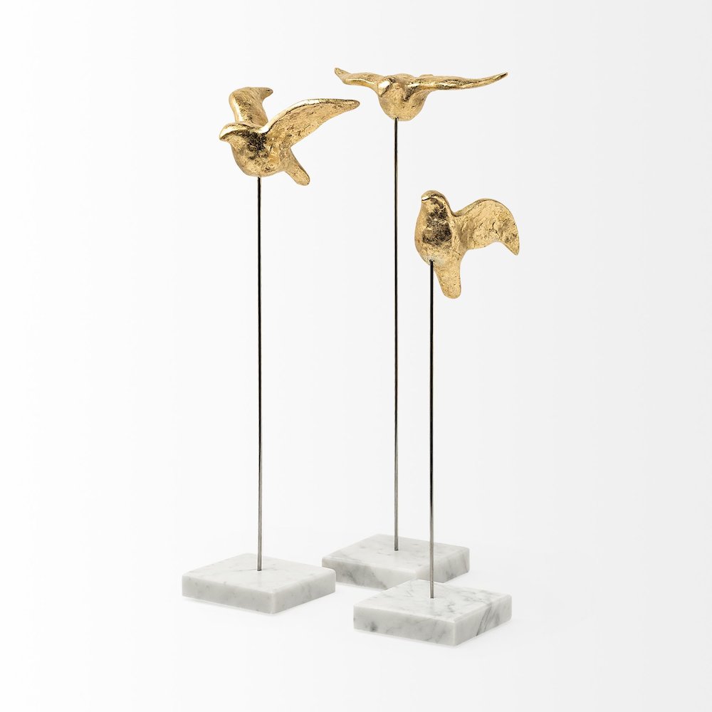 Aya Set of 3 11L x 4W Gold Metal Decorative Birds. Picture 5