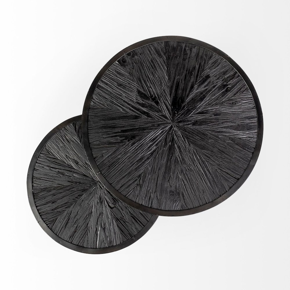 Chakra 19.7" Set of Two Round Dark Wood Top Black Frame Accent Tables. Picture 6