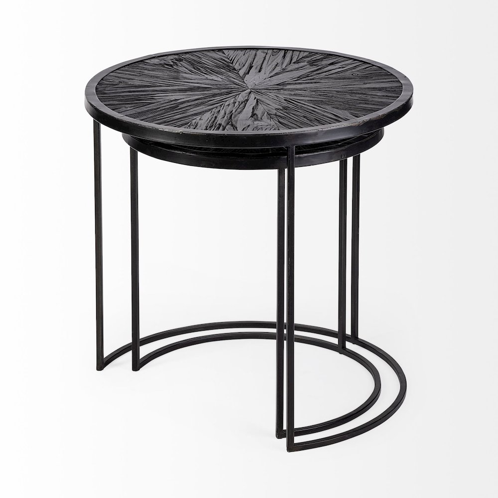 Chakra 19.7" Set of Two Round Dark Wood Top Black Frame Accent Tables. Picture 4
