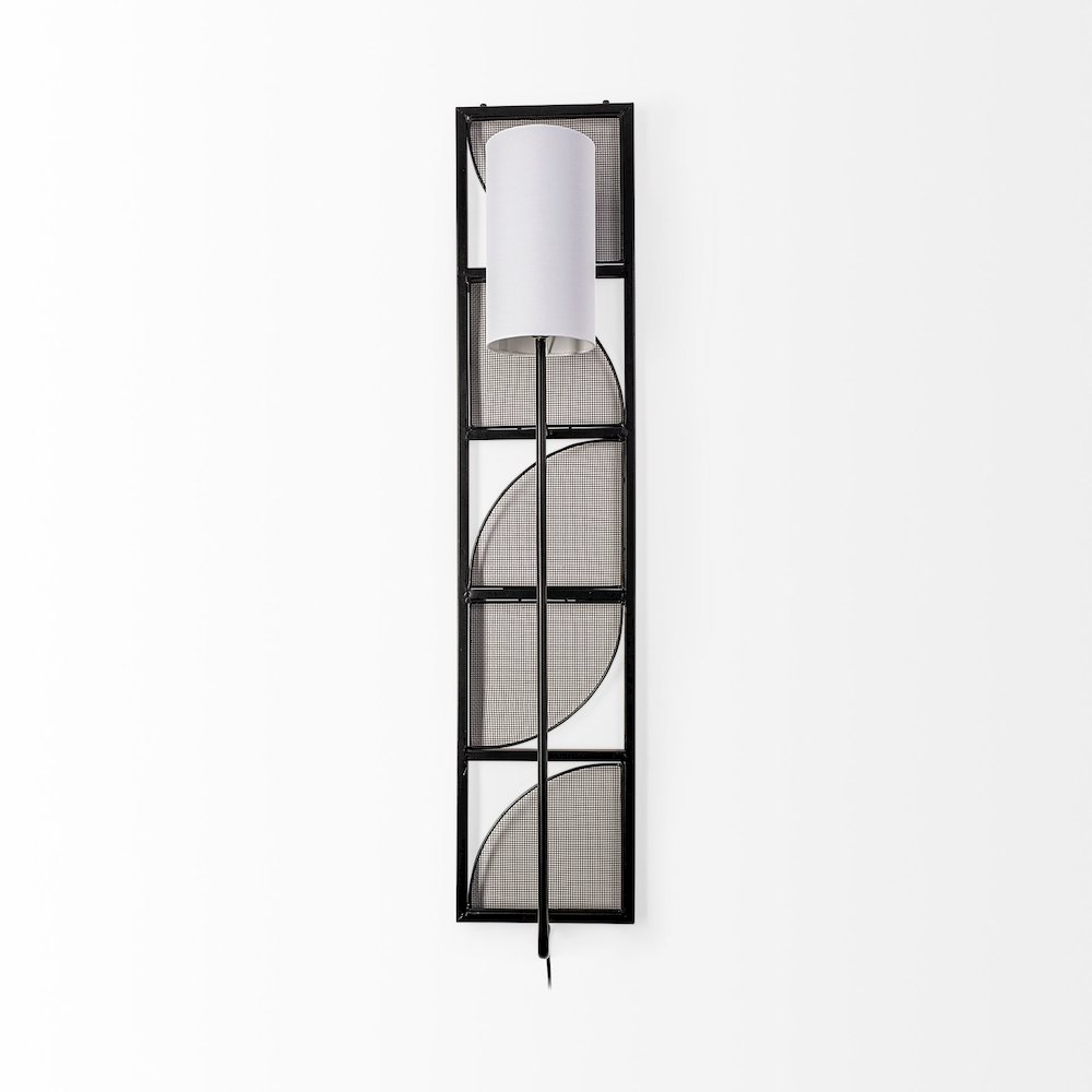 Navin 10x46.5 Black Metal Body White Fabric Shade Rectangular Wall Sconce. Picture 2