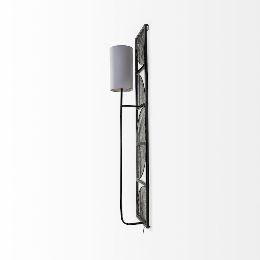 Navin 10x46.5 Black Metal Body White Fabric Shade Rectangular Wall Sconce. Picture 3