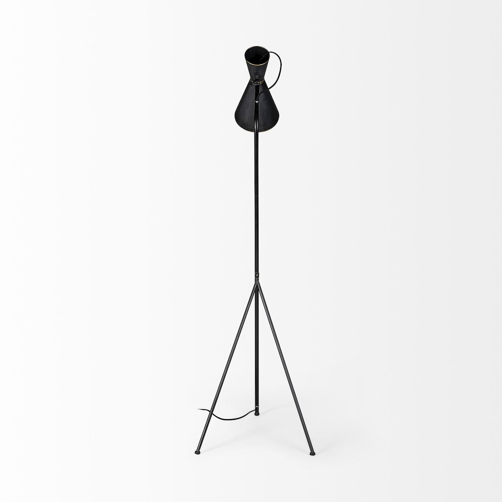 Eris III (58.3"H) Black/Brass Metal Cone Shade Floor Lamp. Picture 5
