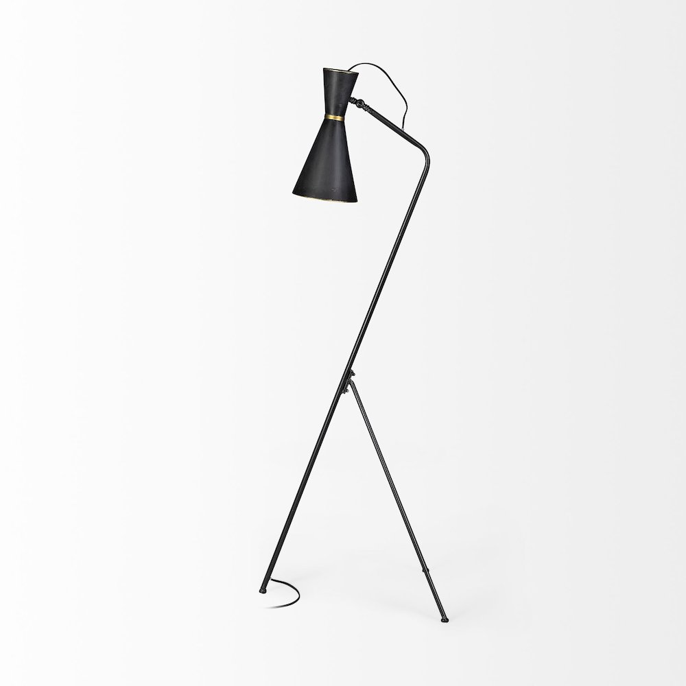 Eris III (58.3"H) Black/Brass Metal Cone Shade Floor Lamp. Picture 4