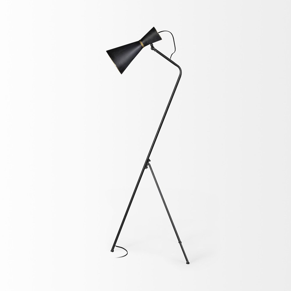 Eris III (58.3"H) Black/Brass Metal Cone Shade Floor Lamp. Picture 3