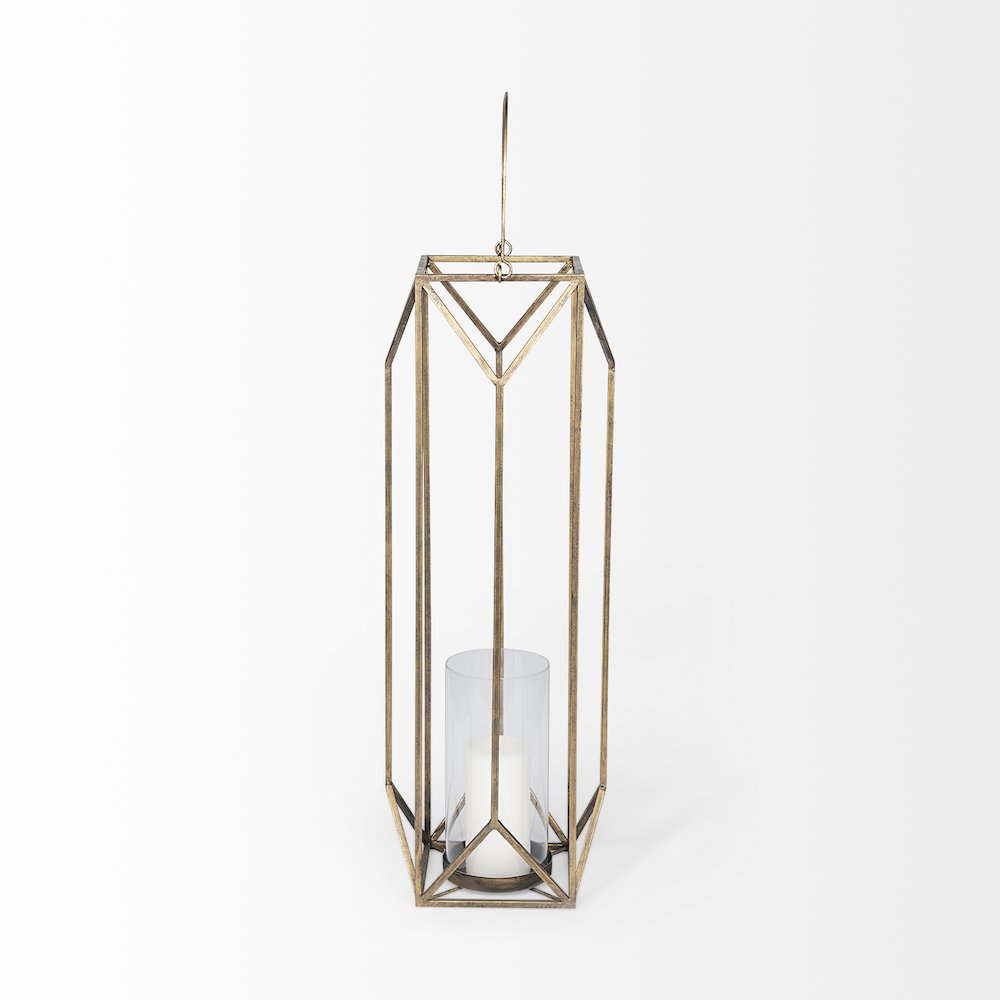 Ivy Large Gold Metal Geometric Cage Candle Holder Lantern. Picture 3