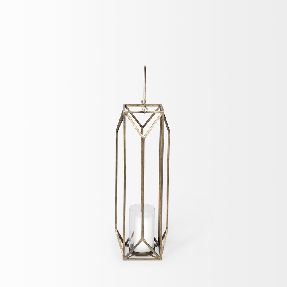 Ivy Small Gold Metal Geometric Cage Candle Holder Lantern. Picture 3