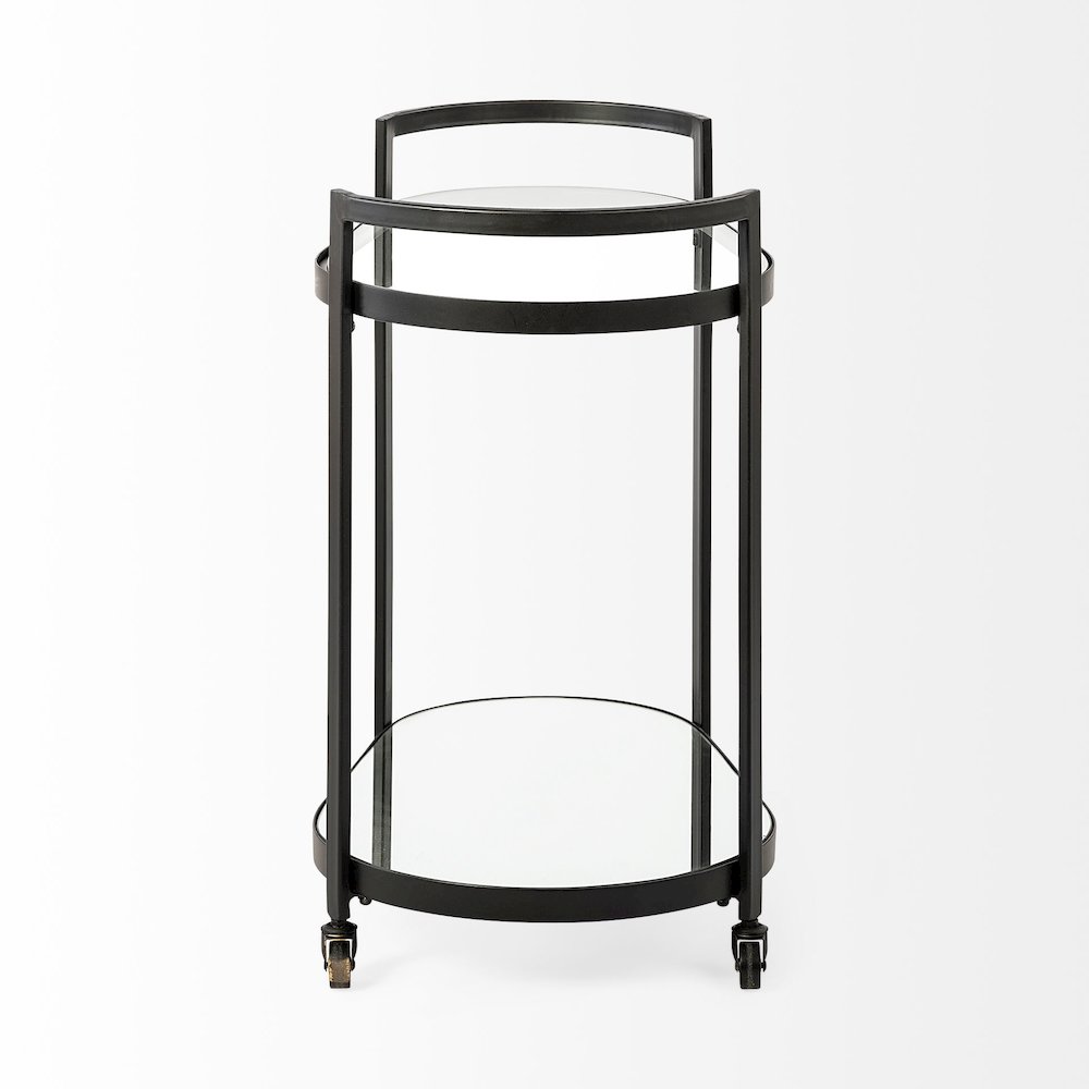 Eleonore Black Metal Frame Two-Tier w/Glass Shelves Bar Cart. Picture 3