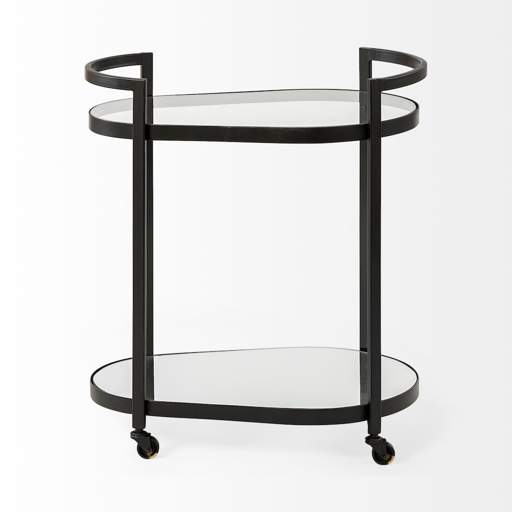 Eleonore Black Metal Frame Two-Tier w/Glass Shelves Bar Cart. Picture 2