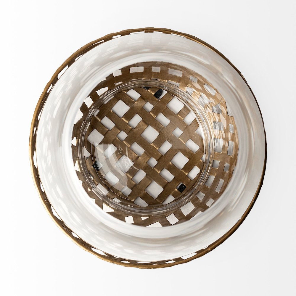 Reena II Large Gold Woven Metal Base Table Candle Holder. Picture 3