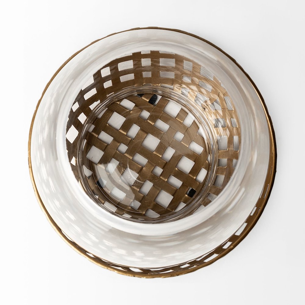 Reena I Small Gold Woven Metal Base Table Candle Holder. Picture 3