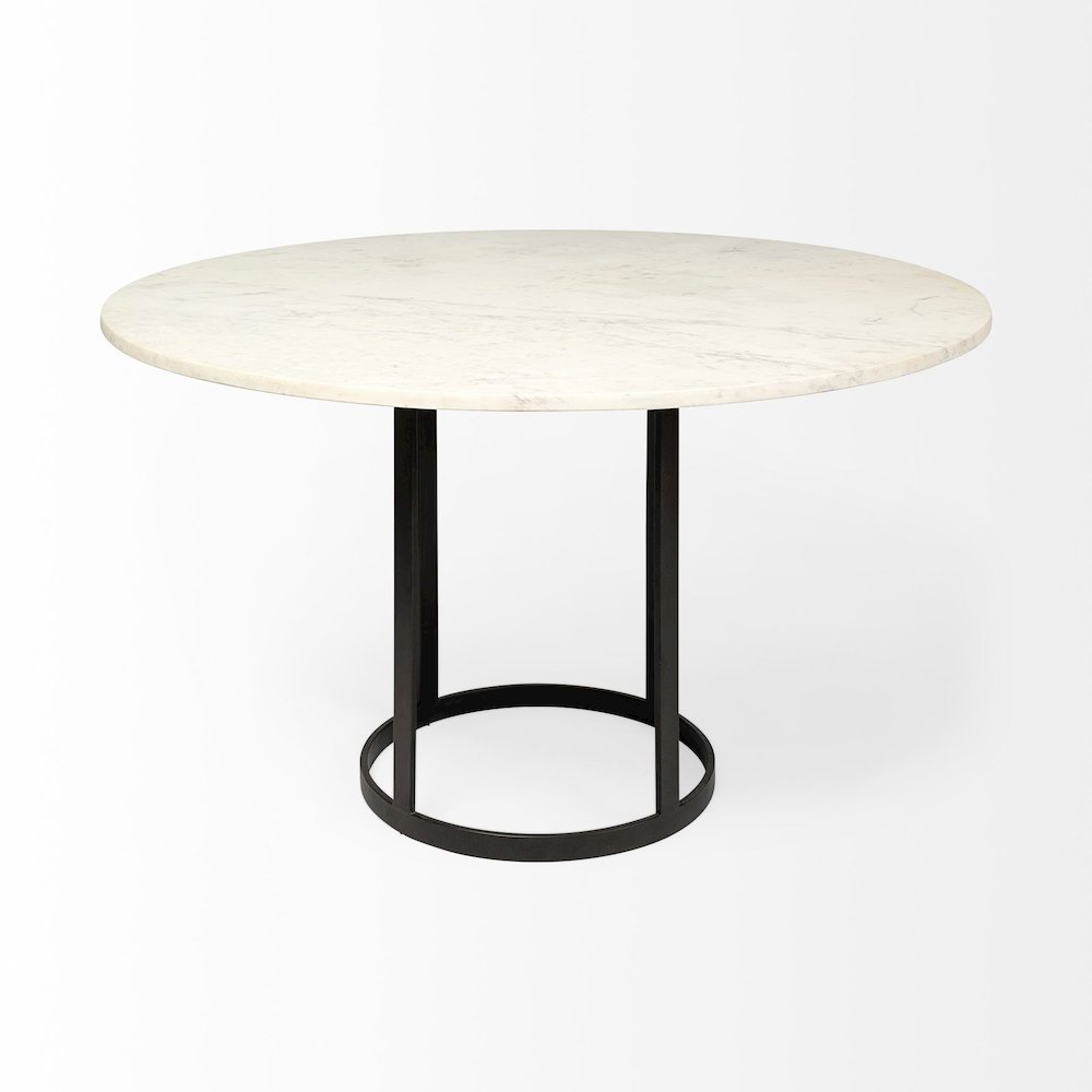 Tanner 48" Round White Marble Top Black Metal Base Dining Table. Picture 3
