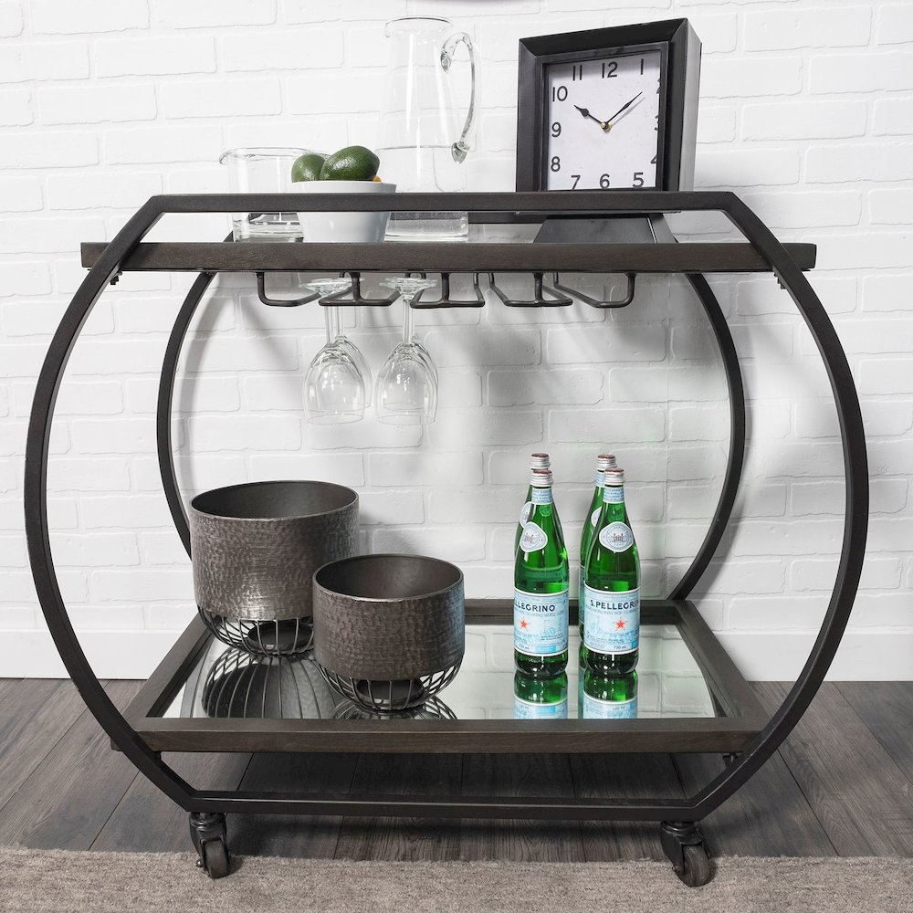 Chriselle Black Metal And Glass Two Tier Bar Cart. Picture 12
