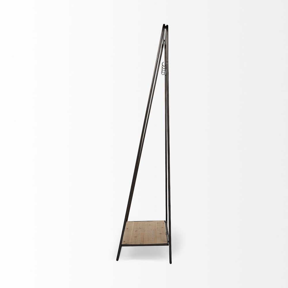 Carell 31L x 18W Black Metal And Wood Shelf Hall Tree. Picture 2