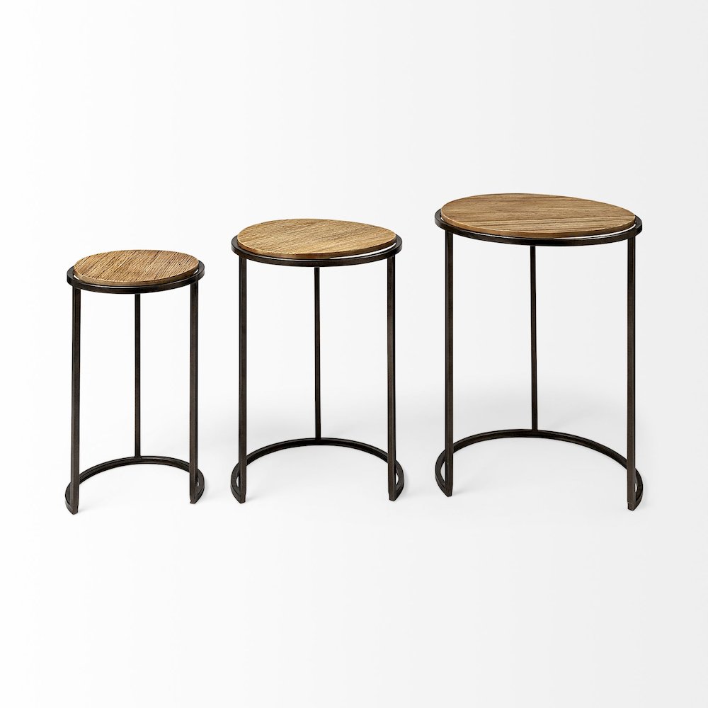 Glover (Set of 3) 20L x 20W Brown Wood Round Top W/Metal Nesting Accent Tables. Picture 6