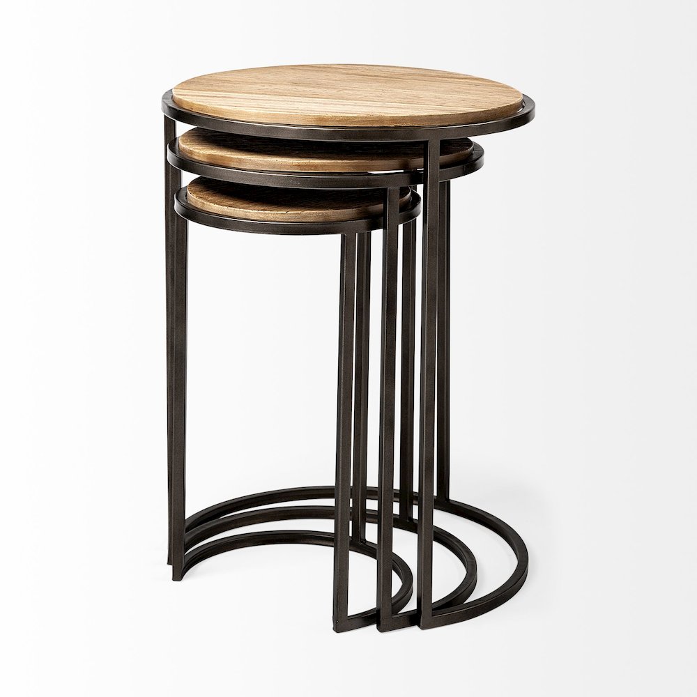 Glover (Set of 3) 20L x 20W Brown Wood Round Top W/Metal Nesting Accent Tables. Picture 5