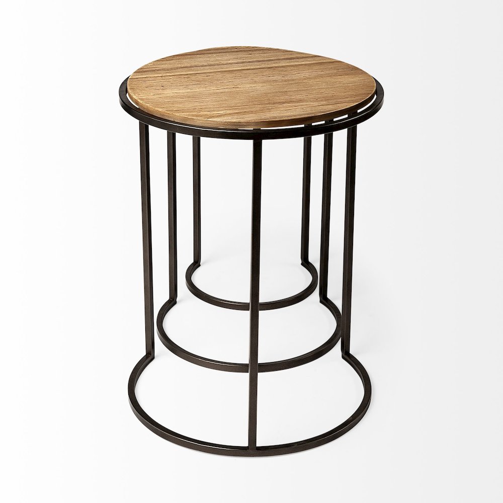 Glover (Set of 3) 20L x 20W Brown Wood Round Top W/Metal Nesting Accent Tables. Picture 4