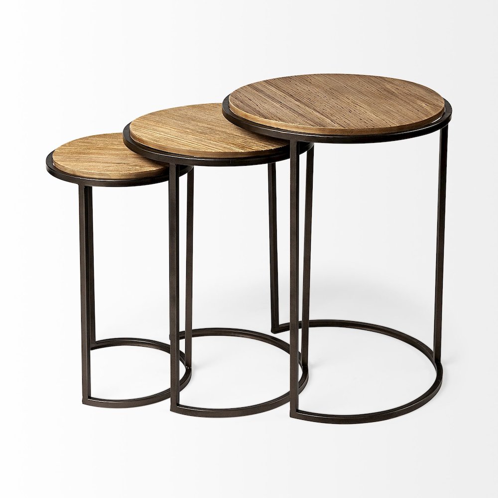 Glover (Set of 3) 20L x 20W Brown Wood Round Top W/Metal Nesting Accent Tables. Picture 3