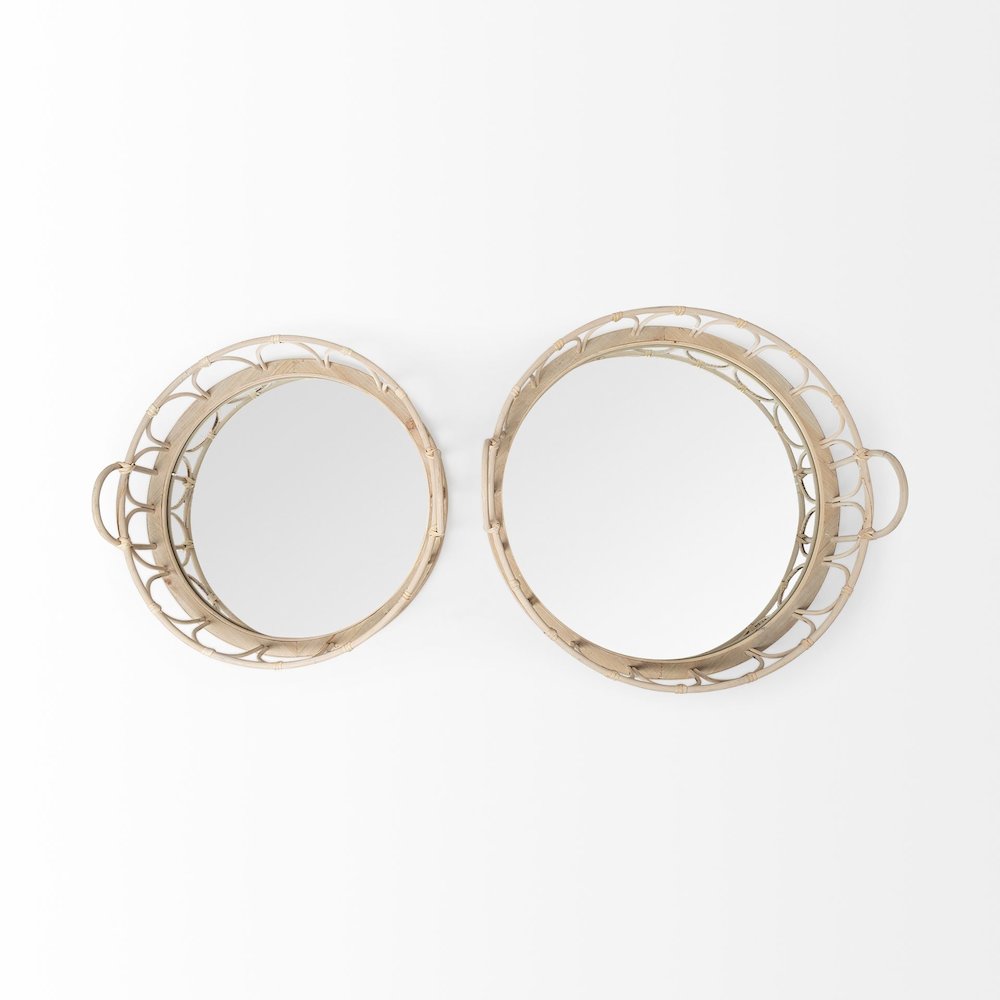 Leona (Set of 2) Natural Wicker Woven Mirrored Base Nesting Trays. Picture 3