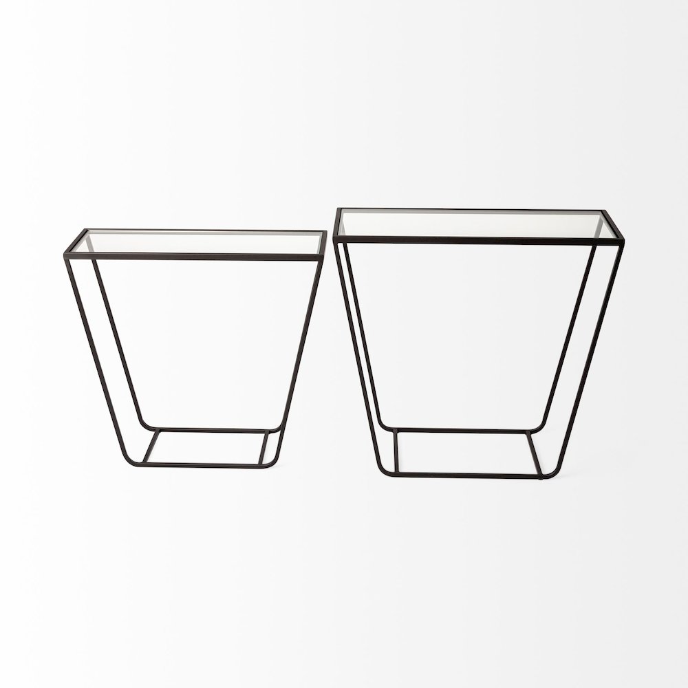 Arya (Set of 2) 24L x 10W Black Rectangular Glass Top Iron Frame Accent Table. Picture 5