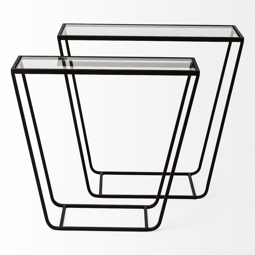 Arya (Set of 2) 24L x 10W Black Rectangular Glass Top Iron Frame Accent Table. Picture 4