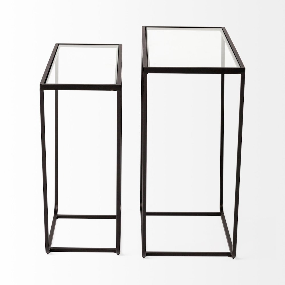 Arya (Set of 2) 24L x 10W Black Rectangular Glass Top Iron Frame Accent Table. Picture 3