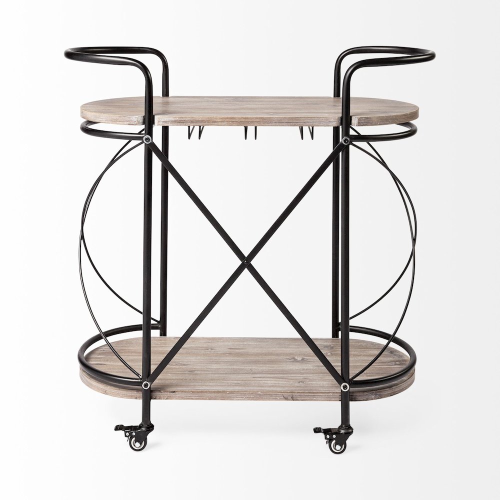 Marlon Black Metal Frame Two Tier Shelves w/Stemware holder Bar Cart. Picture 4