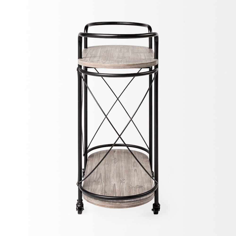 Marlon Black Metal Frame Two Tier Shelves w/Stemware holder Bar Cart. Picture 3