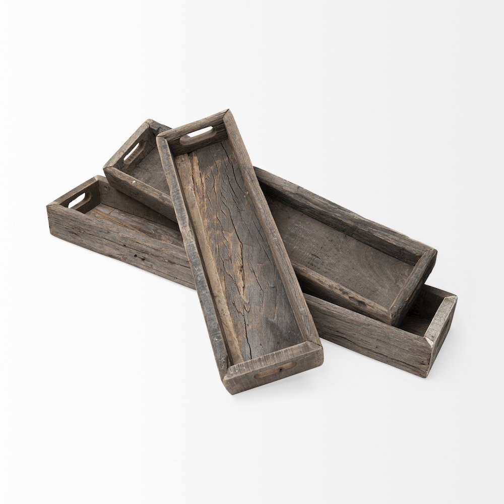 Vernon (Medium) 30L x 7W Brown Reclaimed Wood Tray. Picture 3