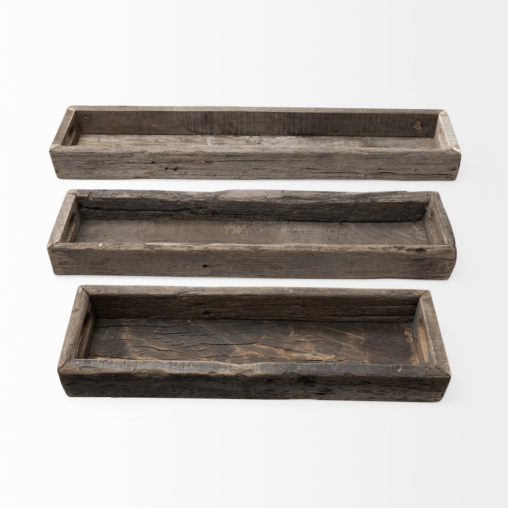 Vernon (Medium) 30L x 7W Brown Reclaimed Wood Tray. Picture 2