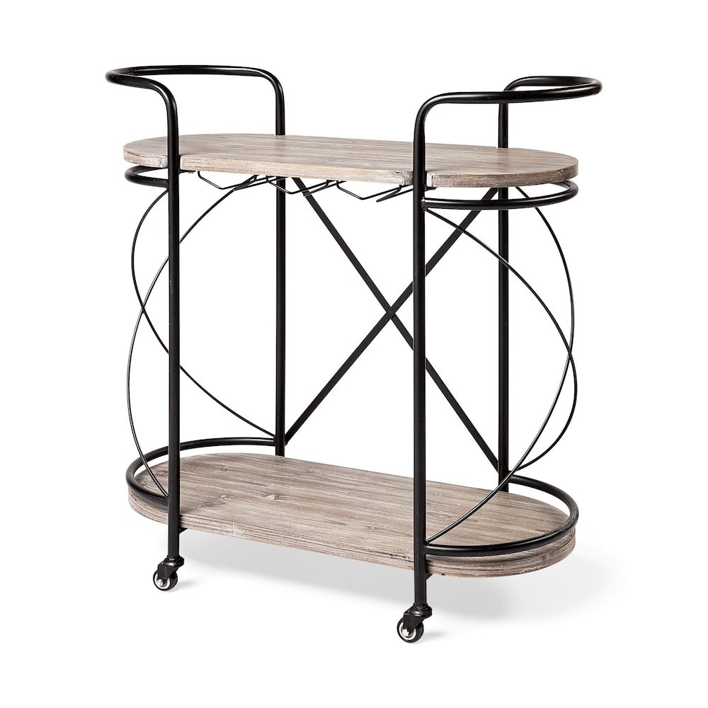 Marlon Black Metal Frame Two Tier Shelves w/Stemware holder Bar Cart. Picture 1