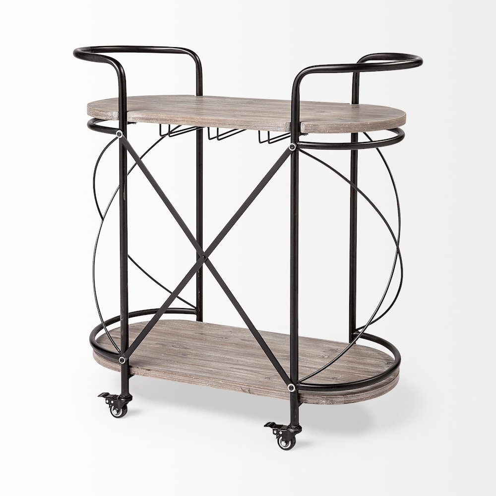 Marlon Black Metal Frame Two Tier Shelves w/Stemware holder Bar Cart. Picture 5
