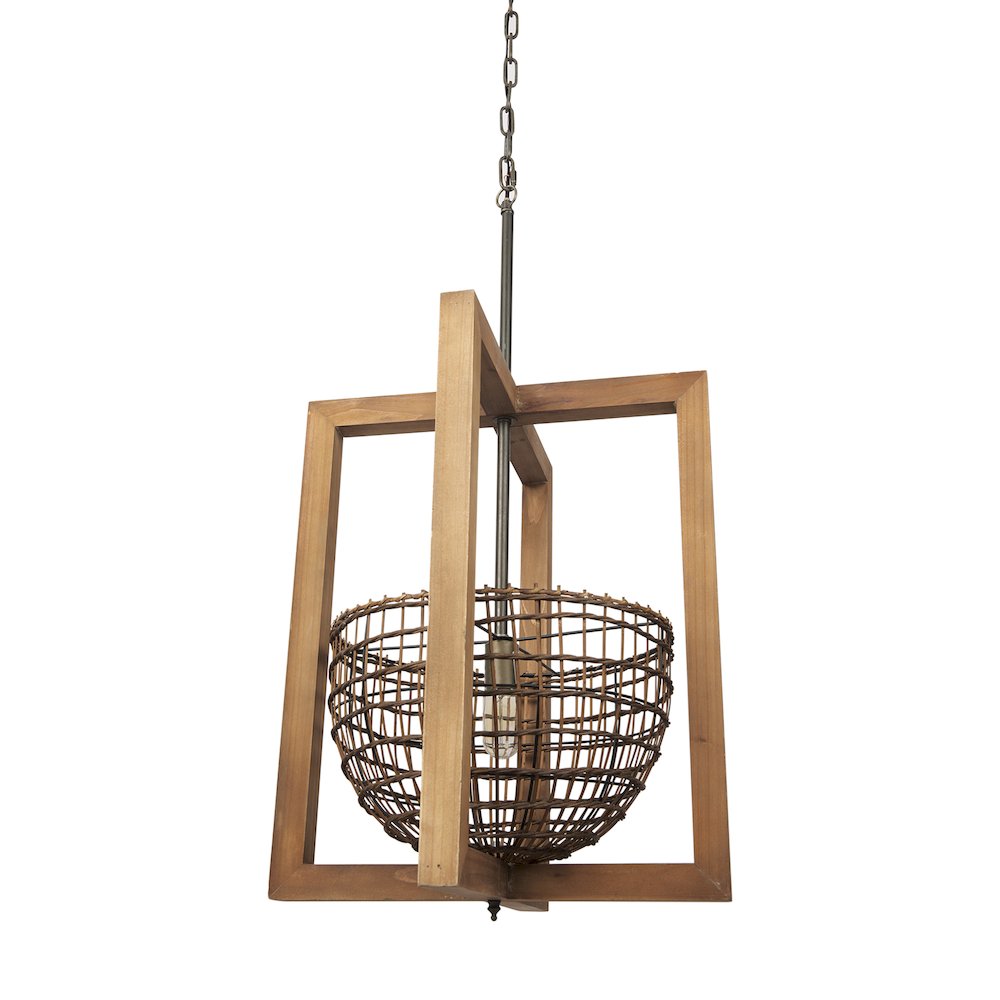 Kiley Warm Wood Basket Lantern Pendant Light. Picture 1