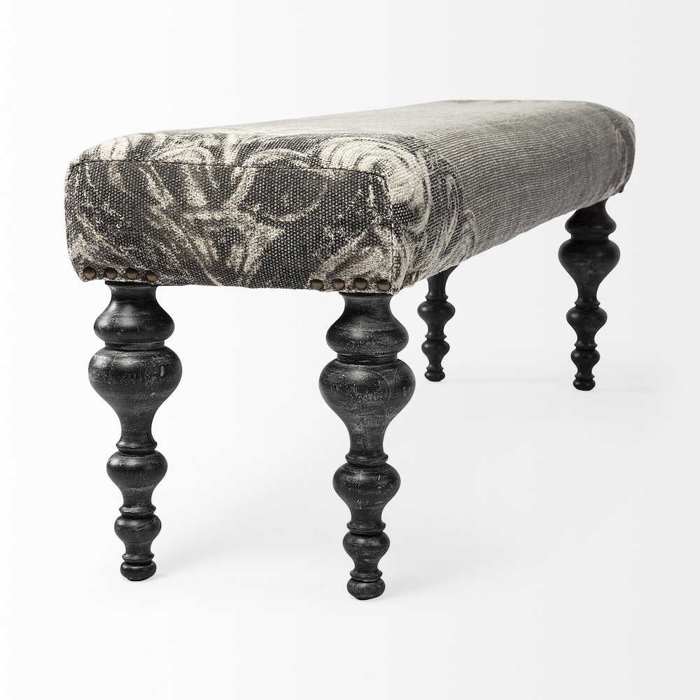 Alhambra 55L x 14W Upholstered Gray Seat W/Black Wood Legs Accent Bench. Picture 3