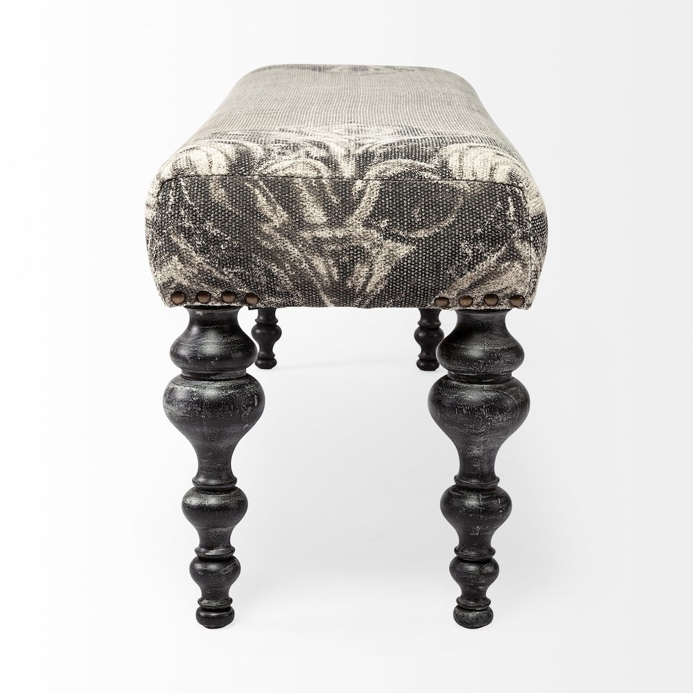 Alhambra 55L x 14W Upholstered Gray Seat W/Black Wood Legs Accent Bench. Picture 2