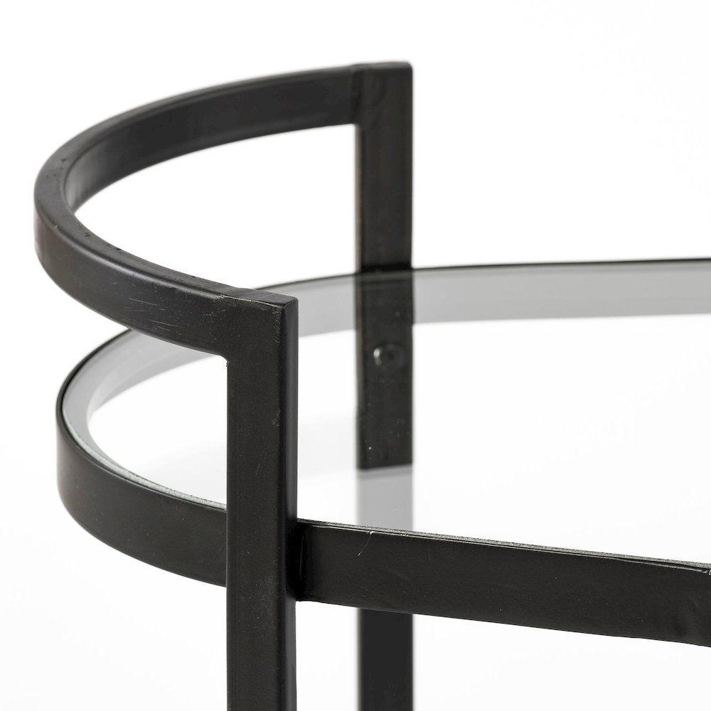 Eleonore Black Metal Frame Two-Tier w/Glass Shelves Bar Cart. Picture 6