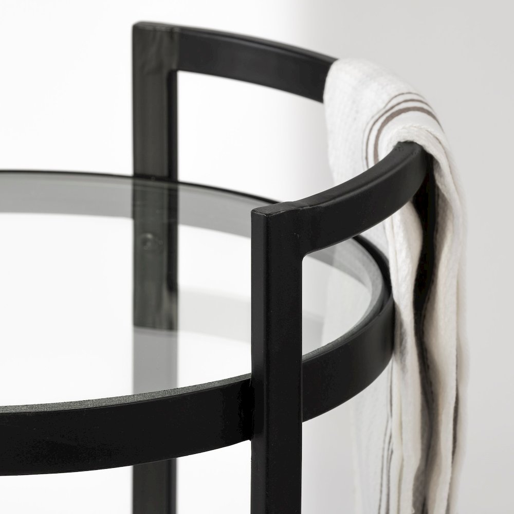 Eleonore Black Metal Frame Two-Tier w/Glass Shelves Bar Cart. Picture 7