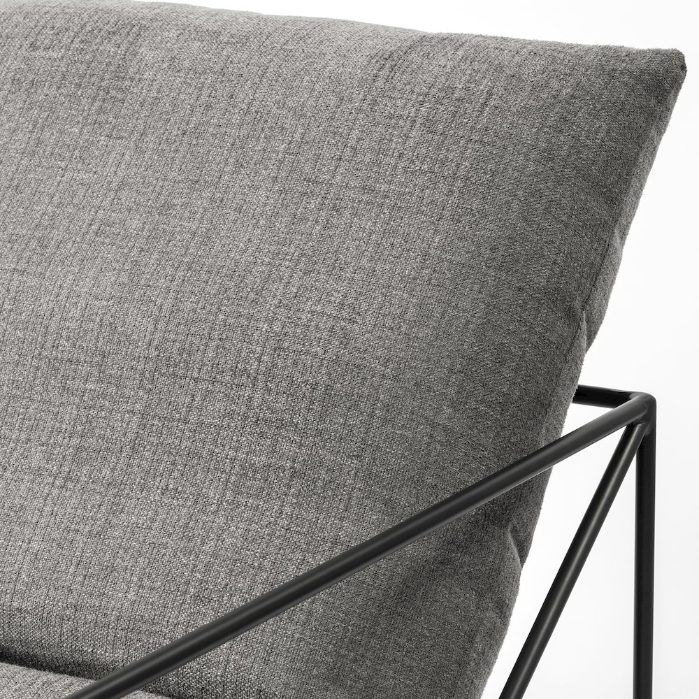 Leonidas 28.5L x 29.5W x 34.0H  Grey Fabric Wrap Black Metal Frame Accent Chair. Picture 6
