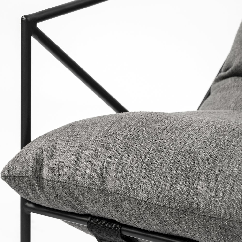 Leonidas 28.5L x 29.5W x 34.0H  Grey Fabric Wrap Black Metal Frame Accent Chair. Picture 8